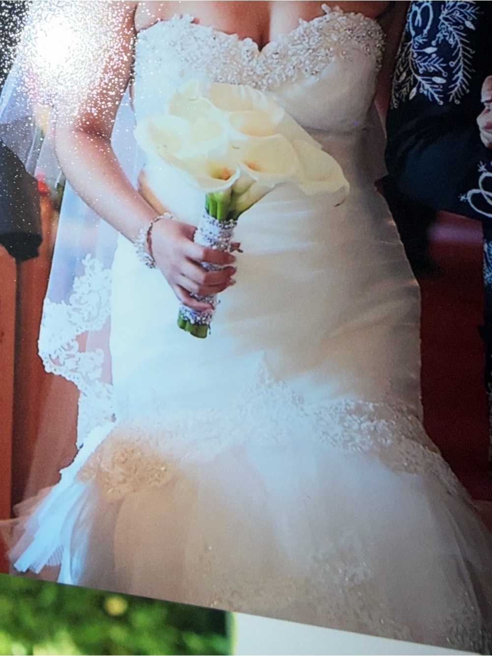 Strapless Beaded Mermaid Wedding Dress in Ivory and veil